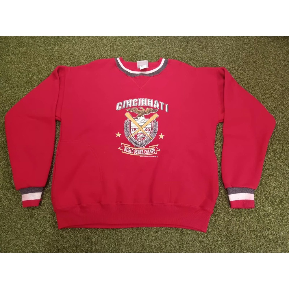 VTG Velva Sheen Cincinnati Reds 1990 World Series Champ Sweatshirt Men Large Red